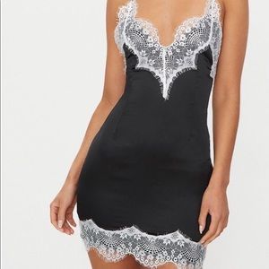 Black Satin w/ White Lace mini Dress